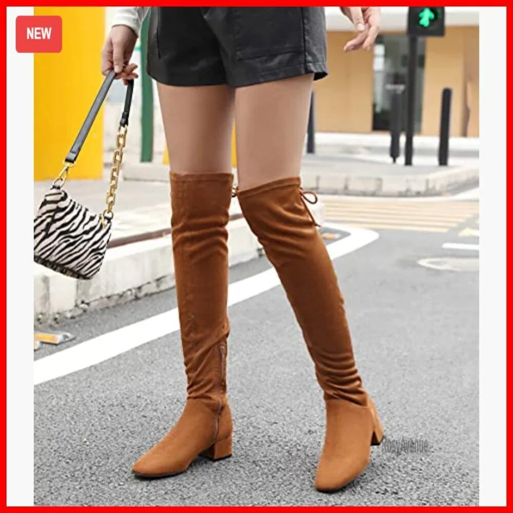 Women's Over Knee High Boots with Side Zipper Back Lace Winter Thigh High